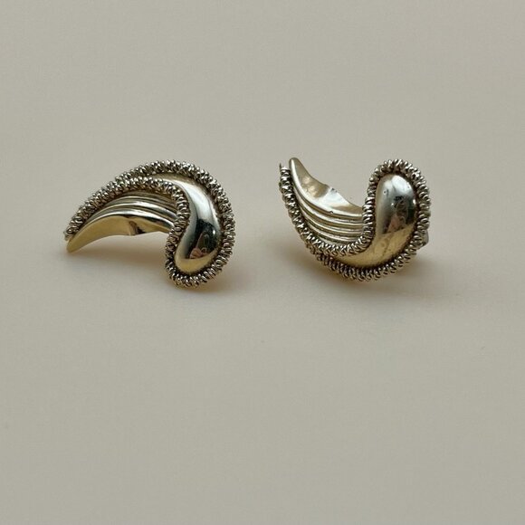 VTG 14K Solid Gold Mid Century MCM Paisley Earrings Hollywood Regency Stamped - Picture 1 of 10